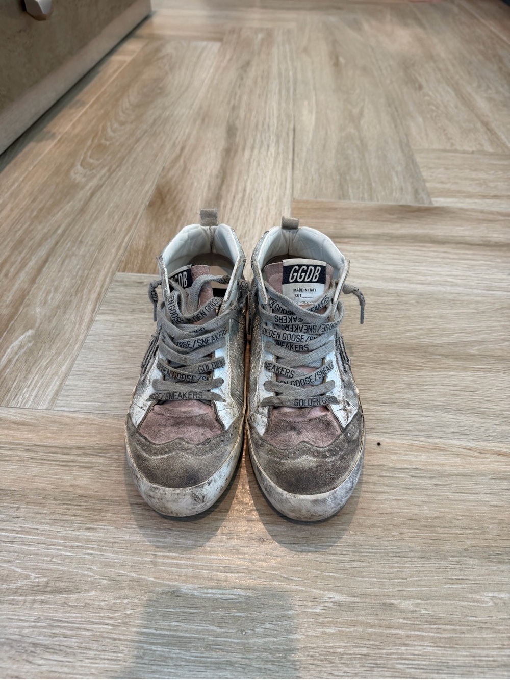 Golden Goose women’s Pink and Gray High-Top Sneakers with Star Accent